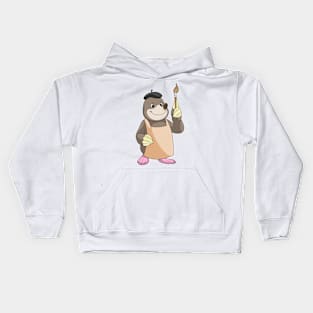 Mole as Painter with Paint brush Kids Hoodie